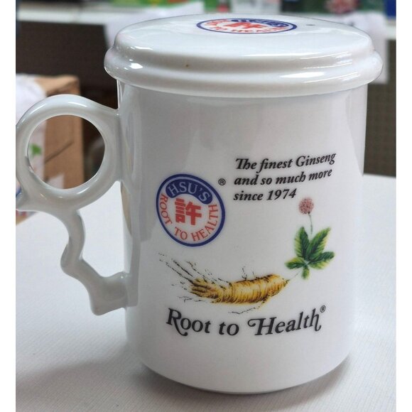 Hsus Root To Health 35th Anniversary Ginseng Ceramic Mug With Lid & Strainer - Picture 1 of 9